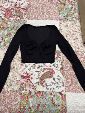 Zara Black Long-Sleeve Cropped Bustier Top